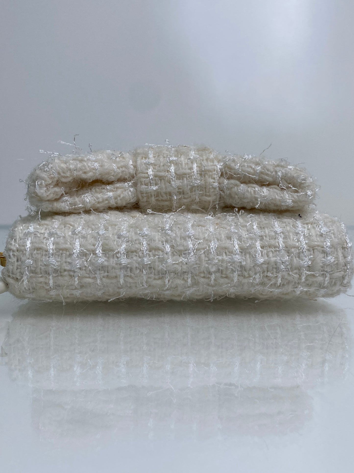 Chanel White Tweed Bow VIP Card Holder on Chain