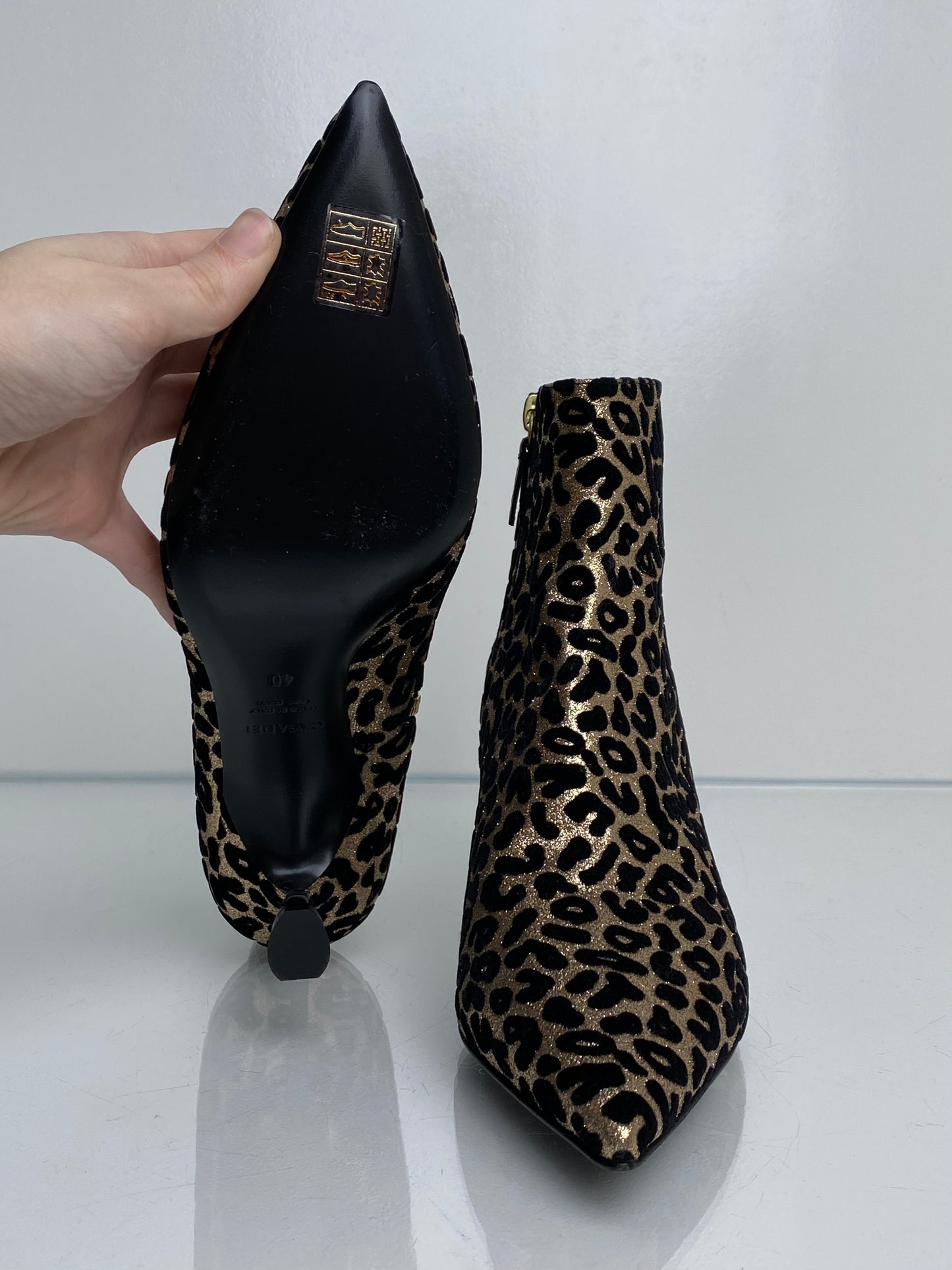 Casadei Leopard Shimmer Booties, 40