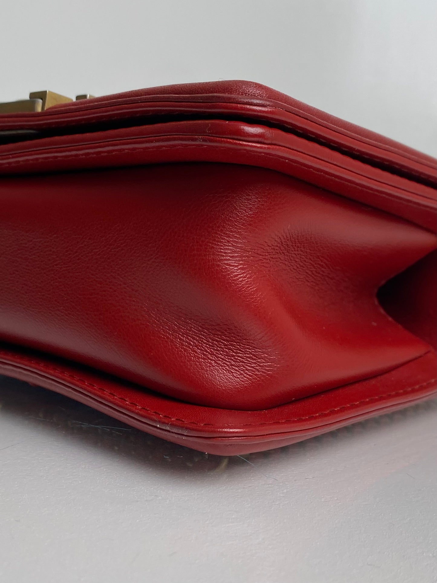 Chanel Red Small Boy Bag With Top Handle Lambskin GHW