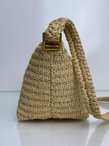 Saint Laurent Tan & Black Raffia Le Tuc Shoulder Bag GHW