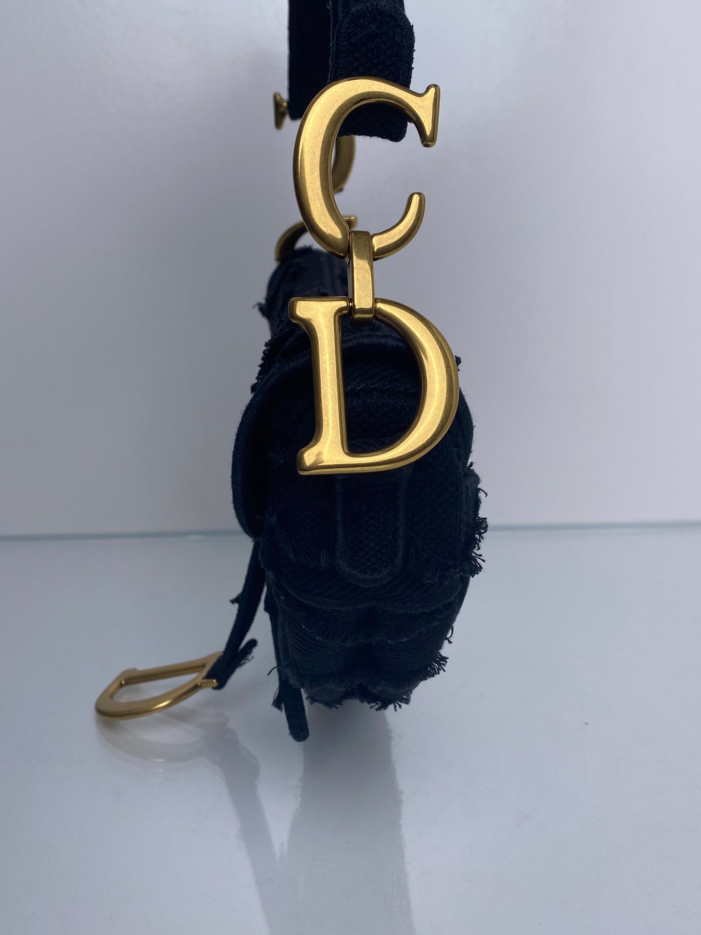 Dior Black Canvas Embroidered Saddle Bag GHW