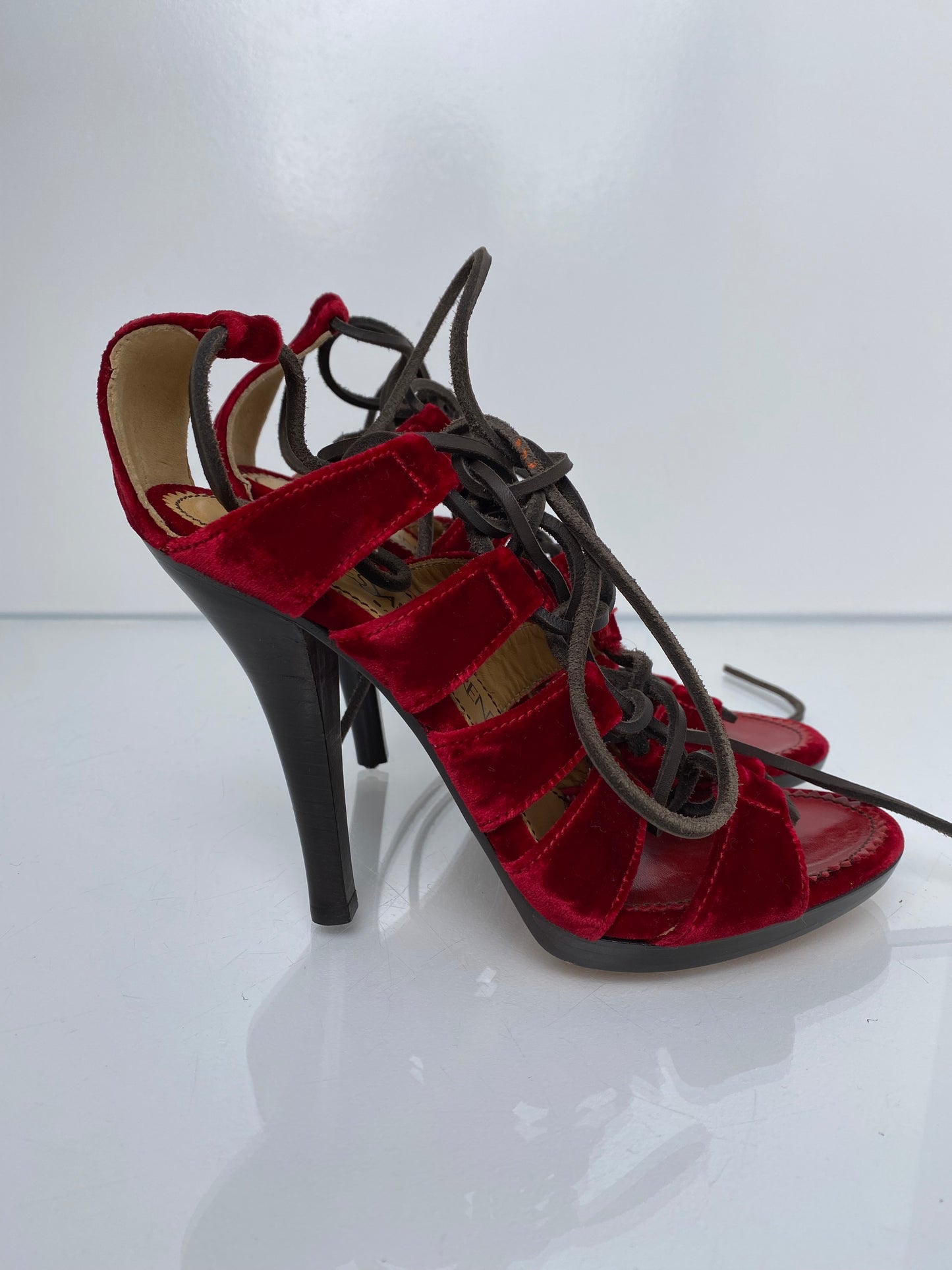 Saint Laurent Red Velvet Heels, 38.5