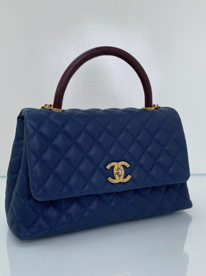 Chanel Navy Caviar & Burgundy Exotic Coco Handle Bag GHW #24