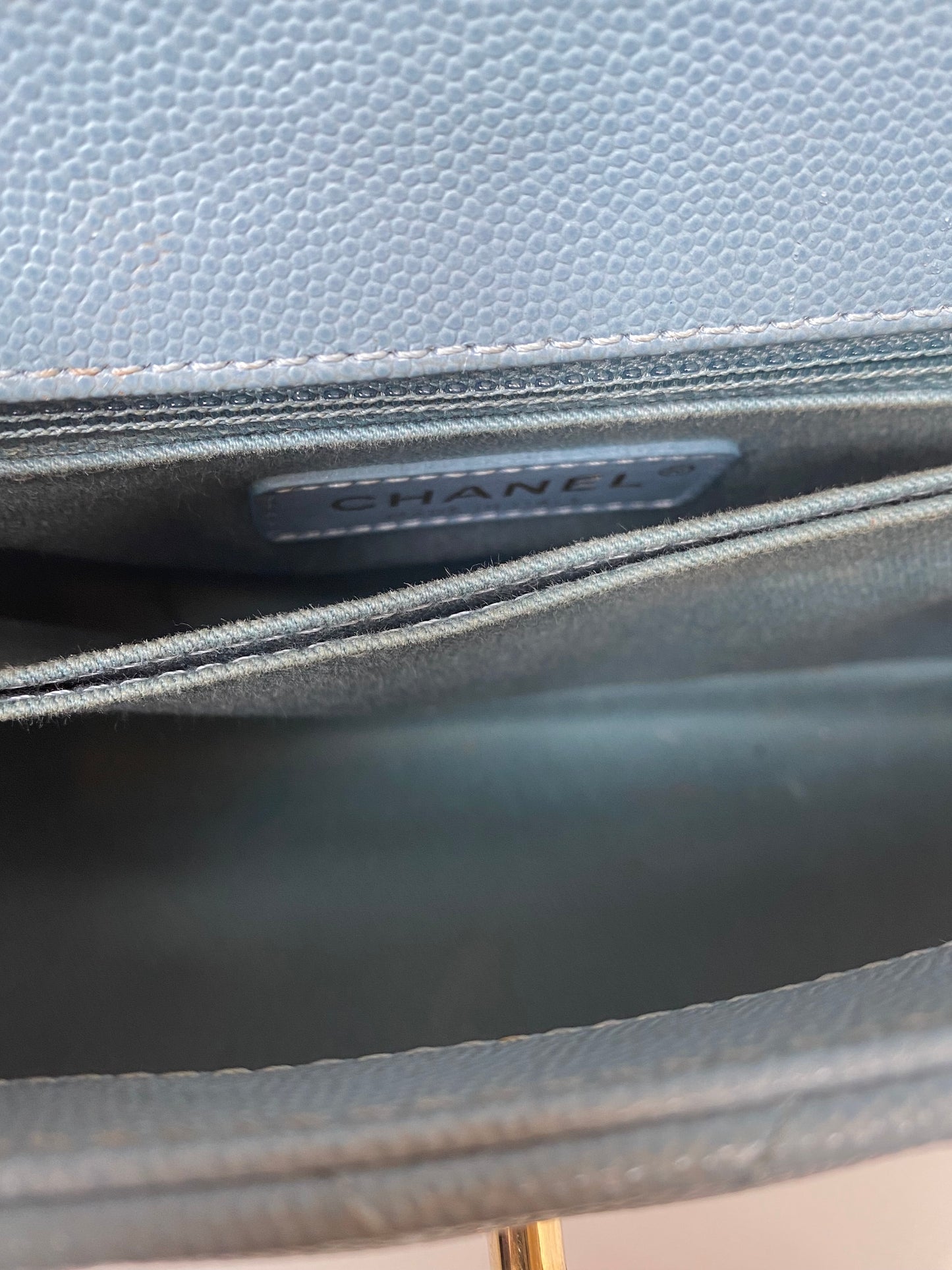 Chanel Blue Caviar Chevron Coco Tophandle Bag GHW