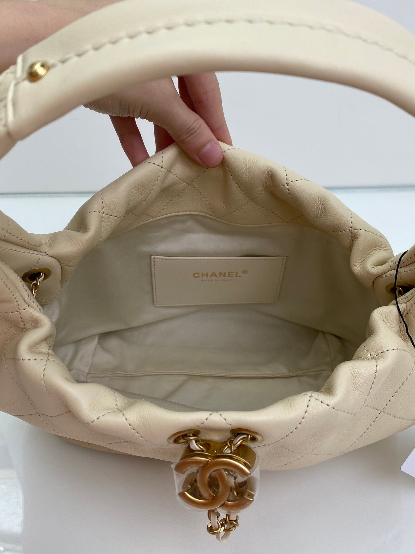 Chanel 26C Light Beige Quilted Hobo Bag GHW