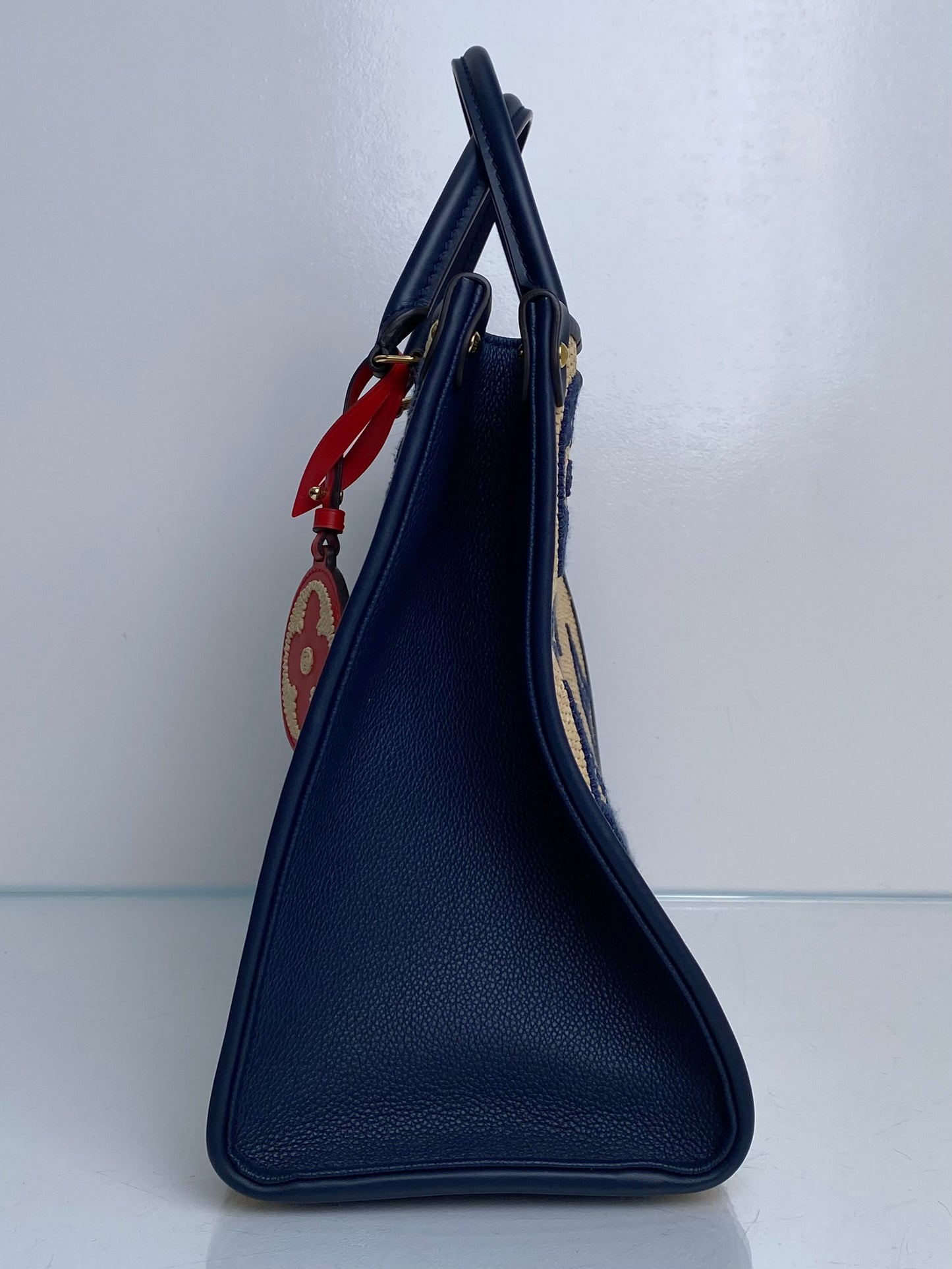 Louis Vuitton Tan & Navy Raffia On The Go Bag GHW