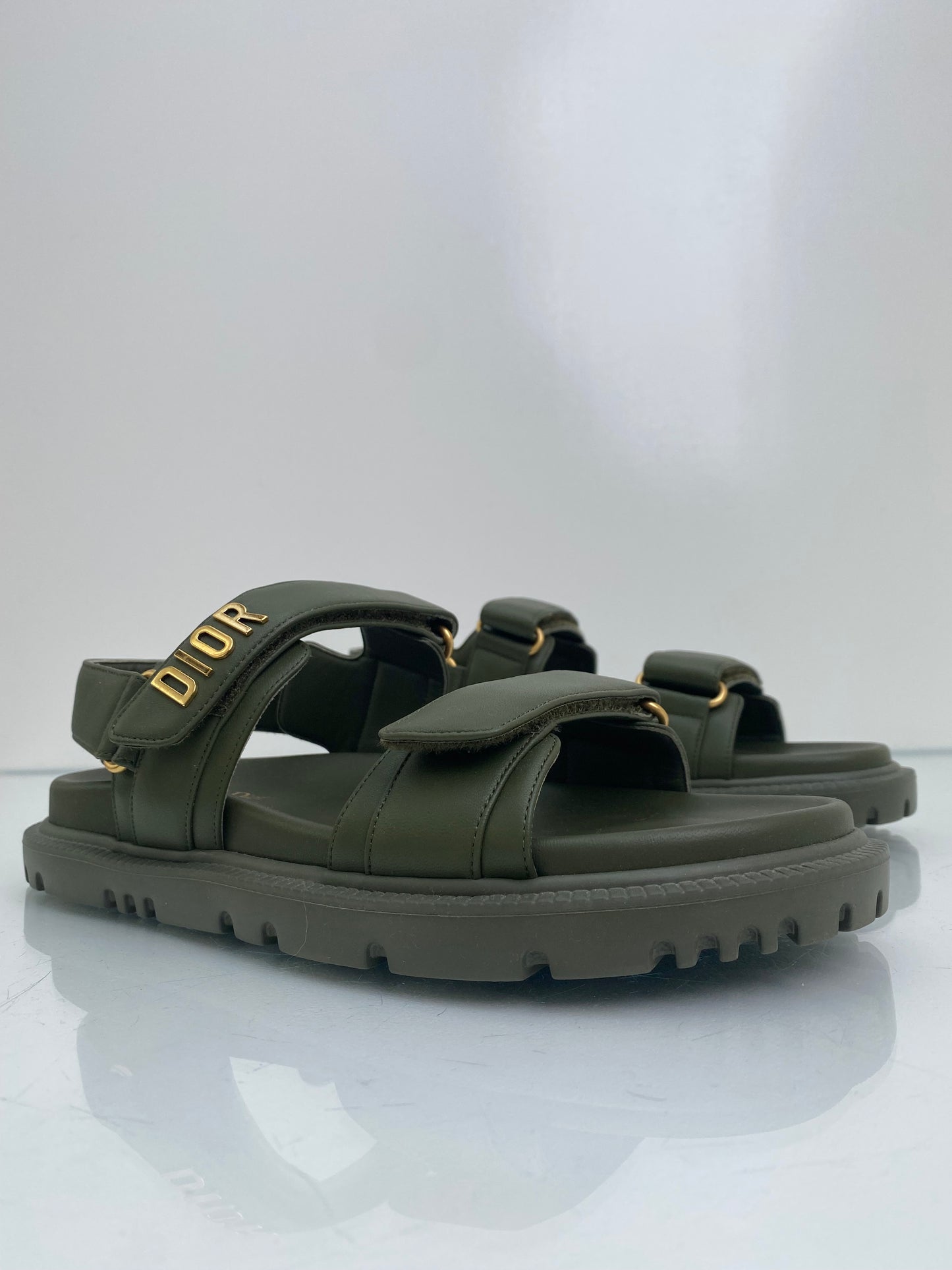 Christian Dior Dioract Green Logo Sandals, 39.5