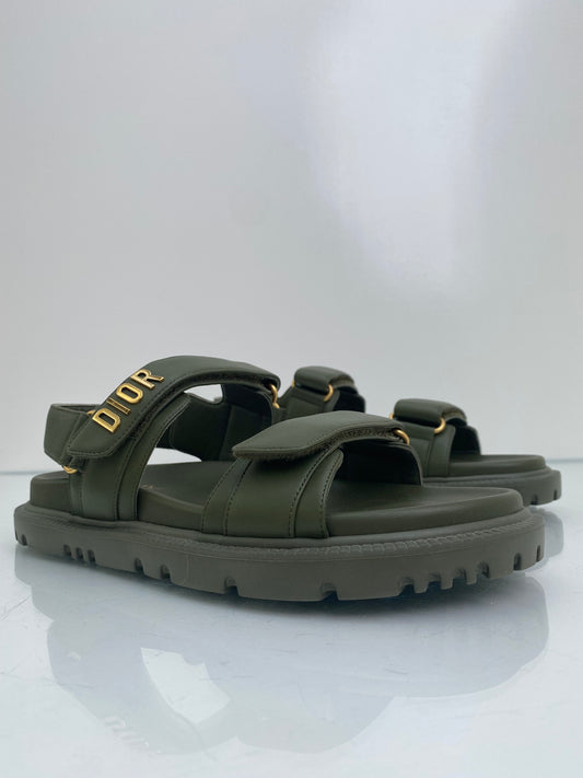 Christian Dior Dioract Green Logo Sandals, 39.5