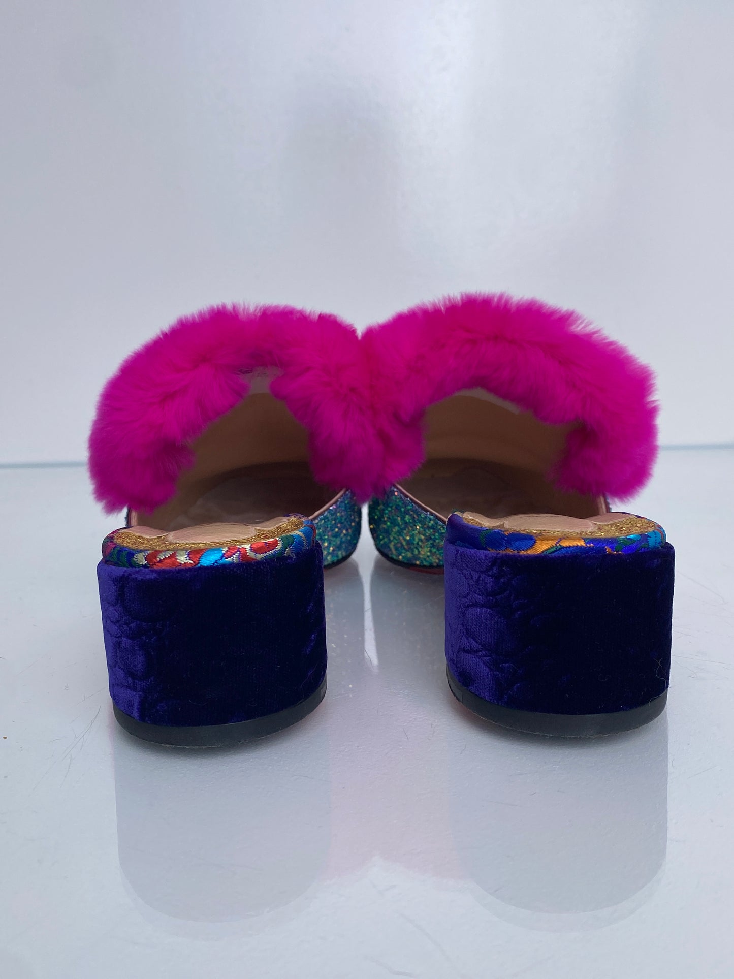 Christian Louboutin Sequin/ Pink Fur Mules, 39.5