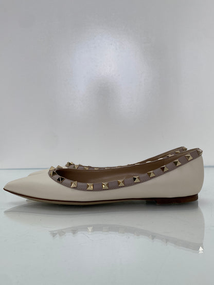 Valentino White & Blush Leather Studded Ballet Flats, 37.5