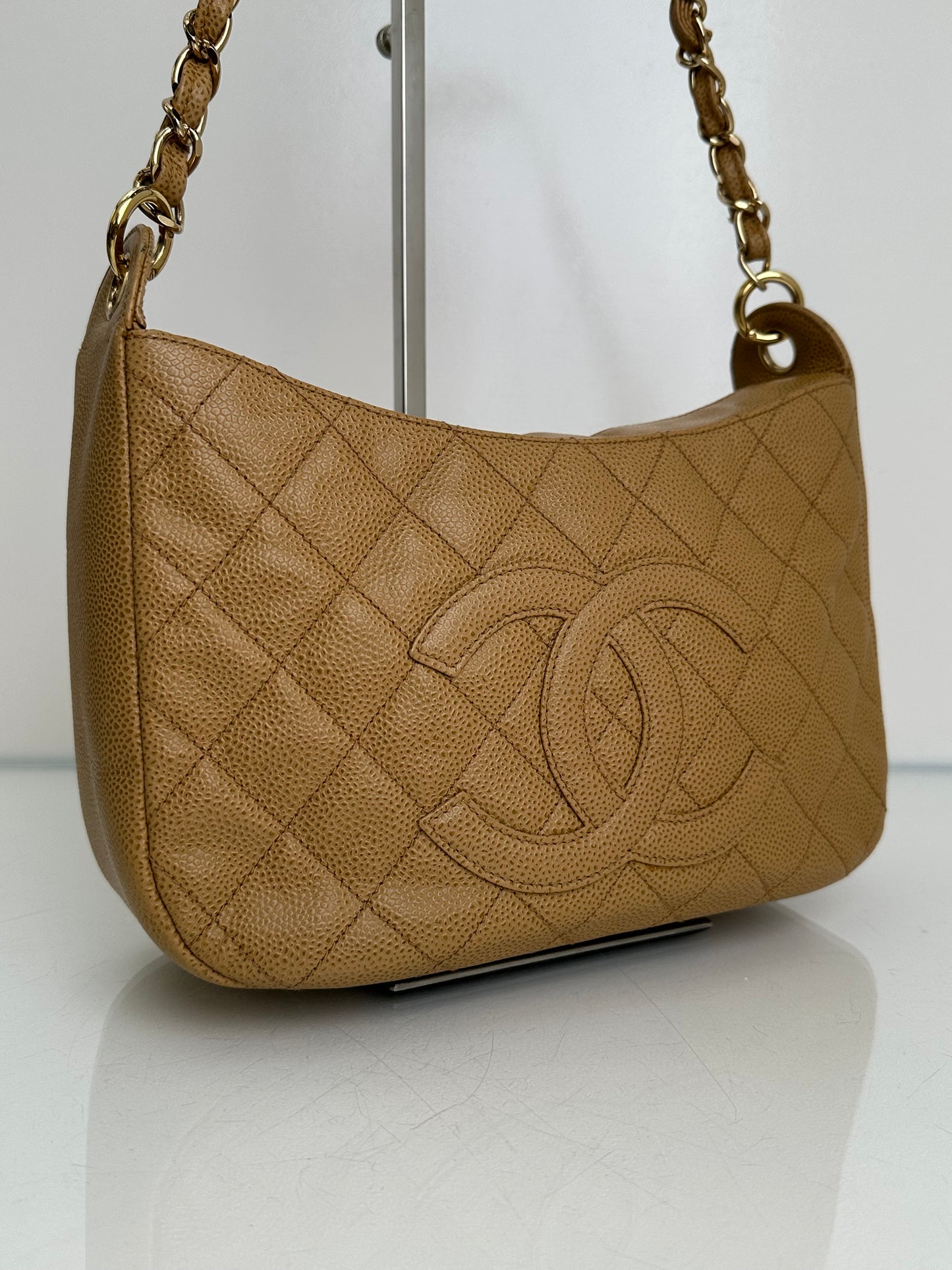 Chanel Vintage Beige Petite Calfskin Shopping Tote Bag GHW