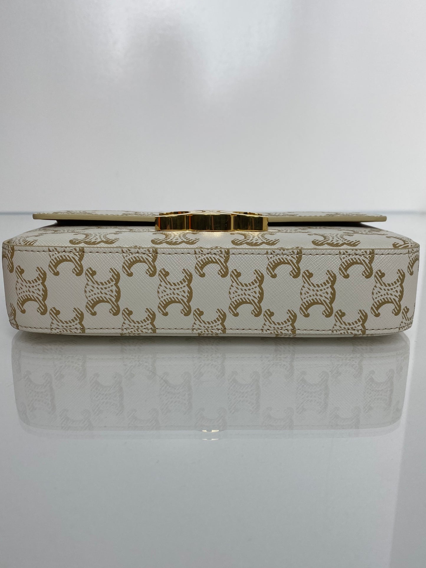 Celine White & Brown Triomphe Claude Shoulder Bag GHW