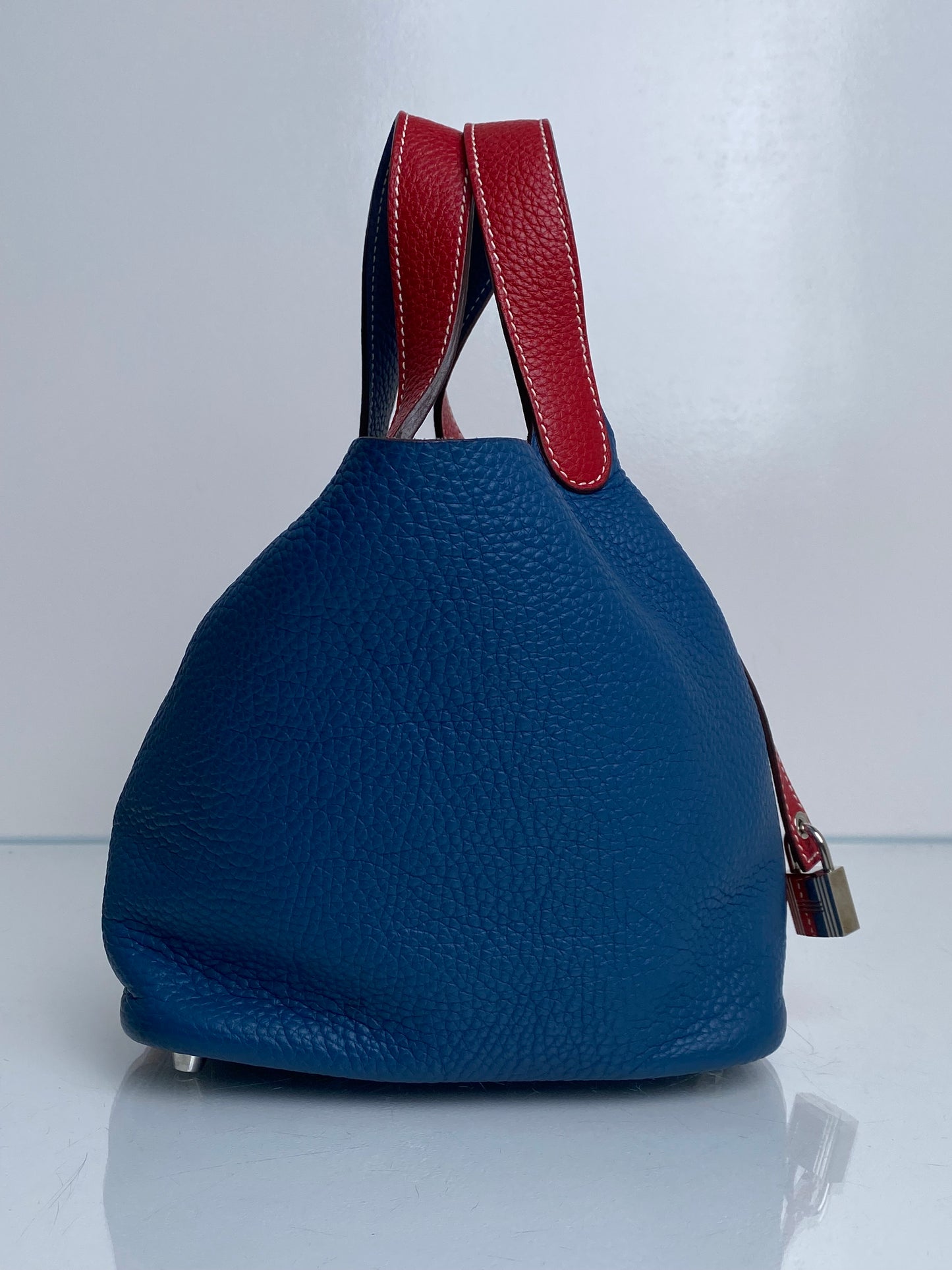 Hermes Picotin Rouge Casaque Bleu Thalassa Clemence PHW #P