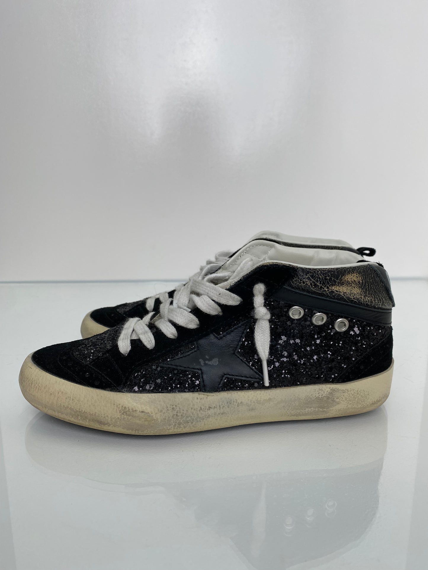 Golden Goose Black Sparkle High-Top Sneakers, 36