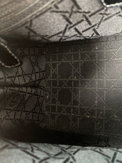 Christian Dior Grey Houndstooth & Black Patent Lady Dior Bag SHW