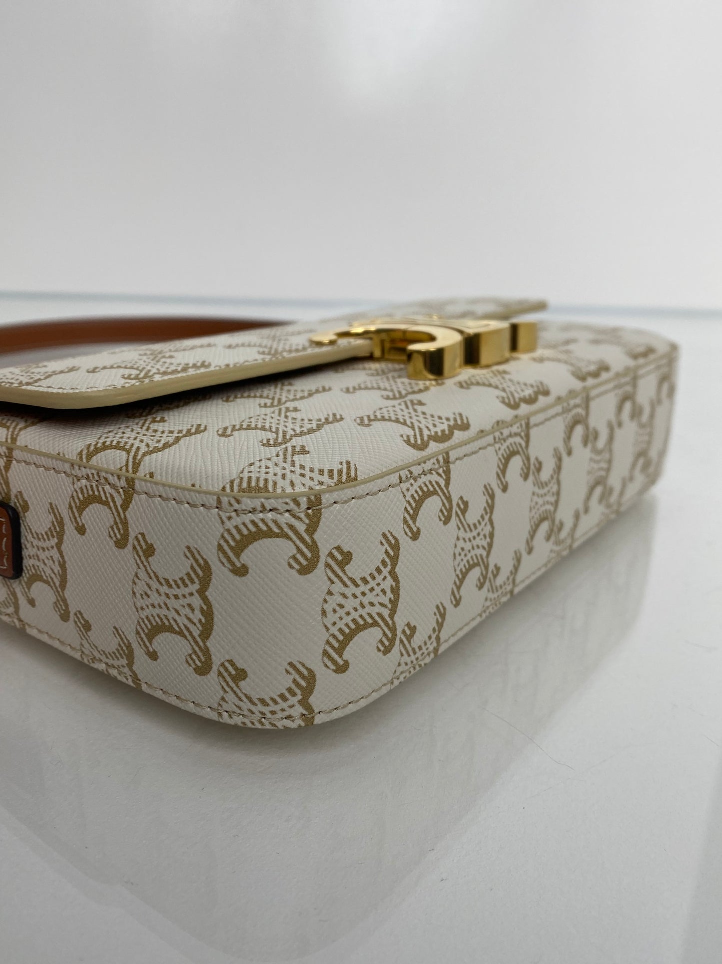 Celine White & Brown Triomphe Claude Shoulder Bag GHW