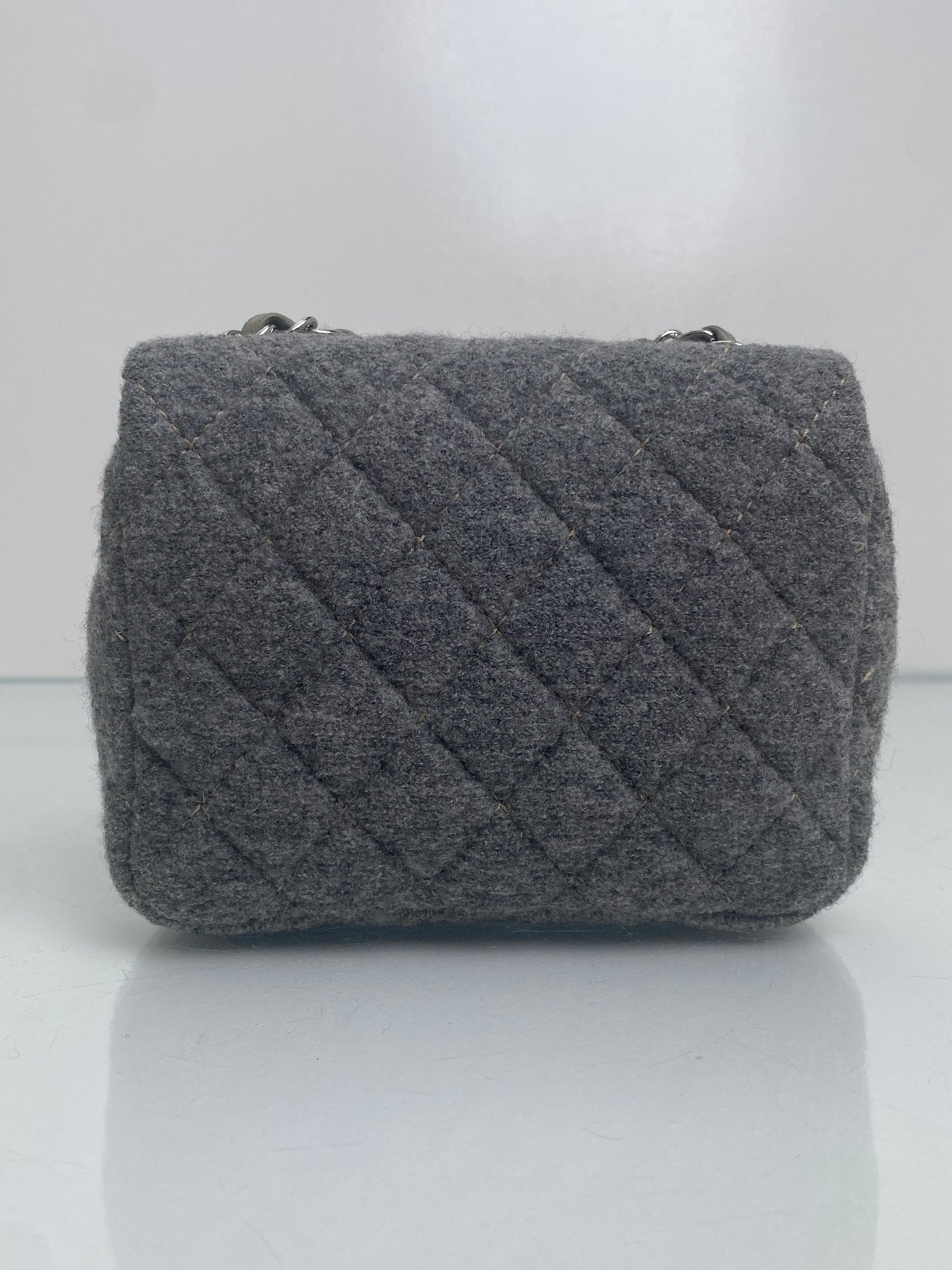Chanel Vintage Grey Wool Classic Flap Square Bag SHW #10
