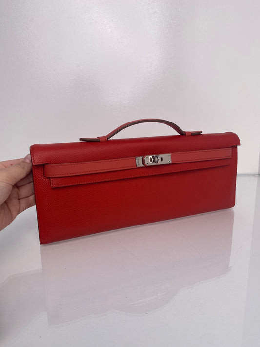 Hermes Kelly Cut Sanguine d’H Grain PHW #Q