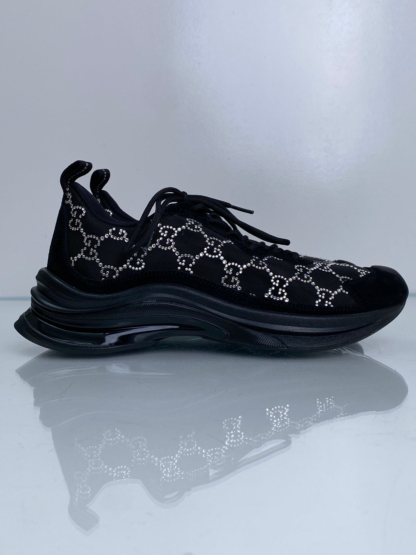Gucci Black Crystal GG Sneakers, 39