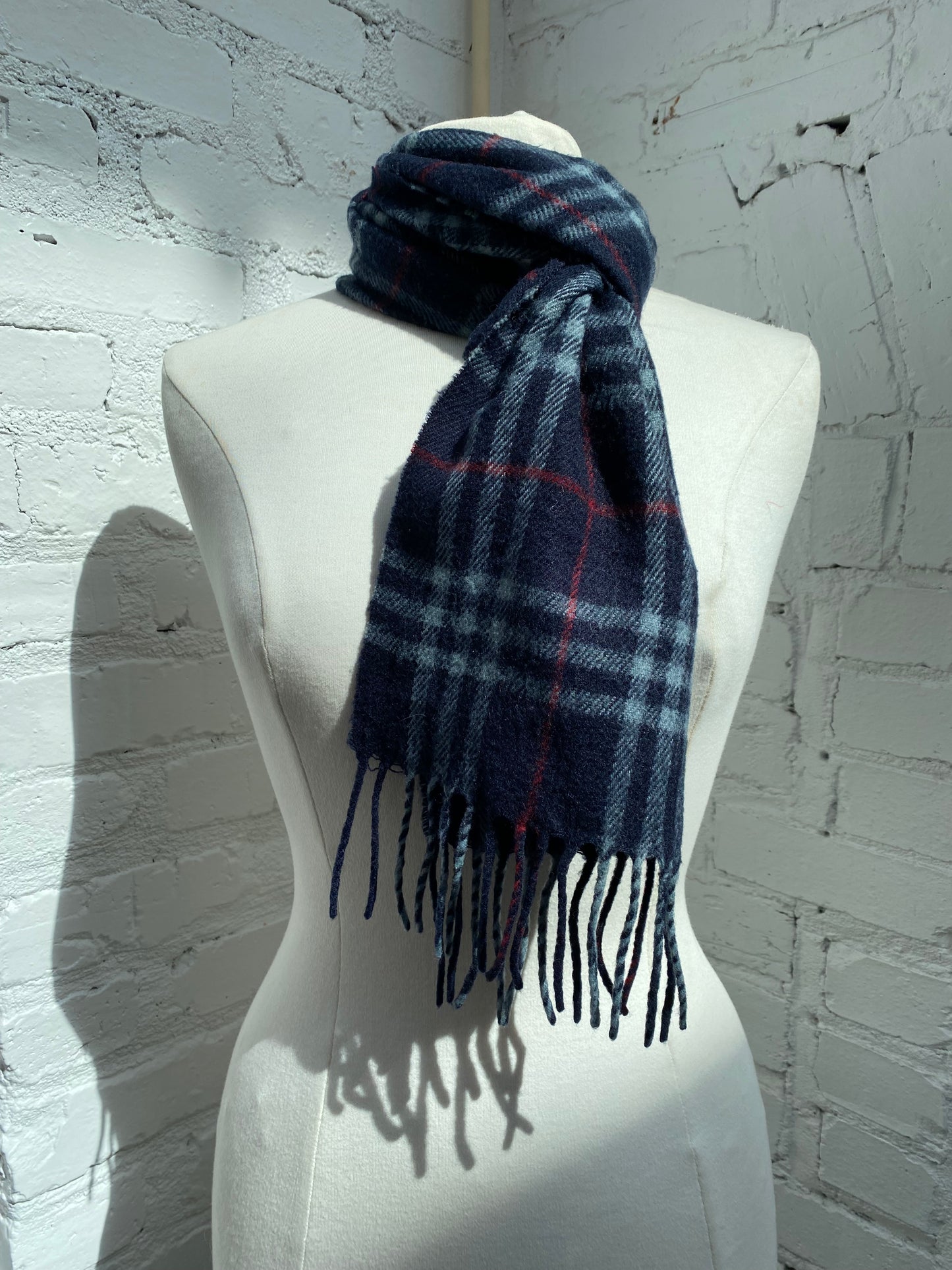 Burberry Black, Red, & Grey Plaid Wool Scarf