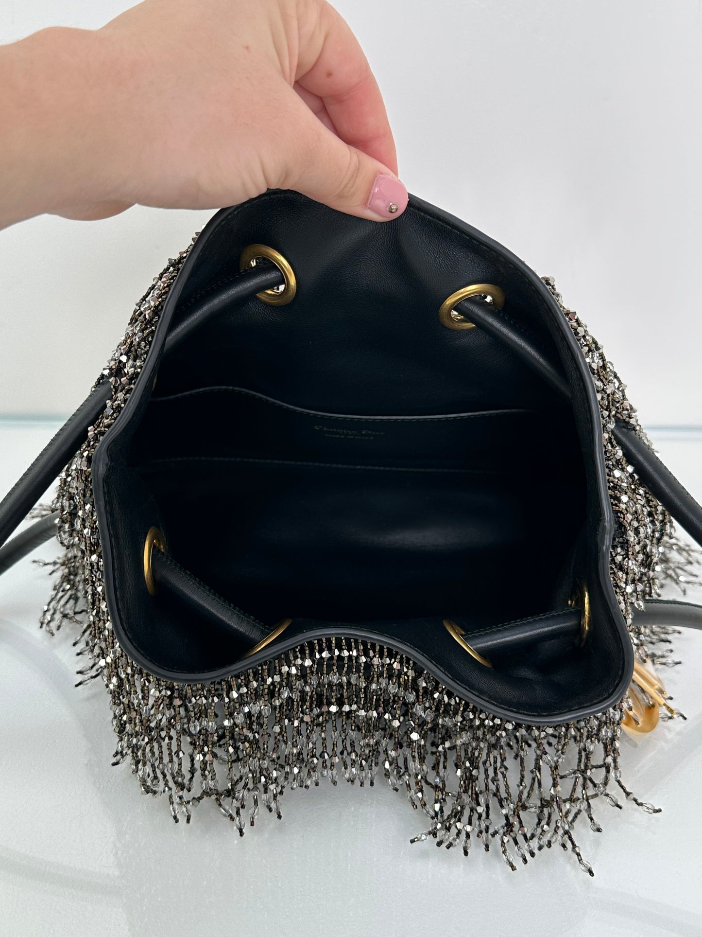 Dior Black & Crystal Tassel New Line A M Lambskin Bag GHW