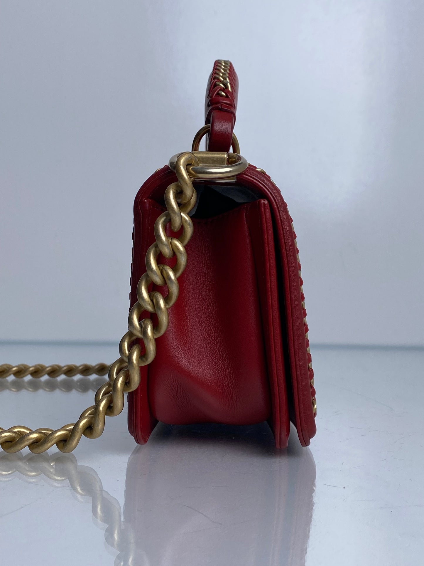 Chanel Red Small Boy Bag With Top Handle Lambskin GHW