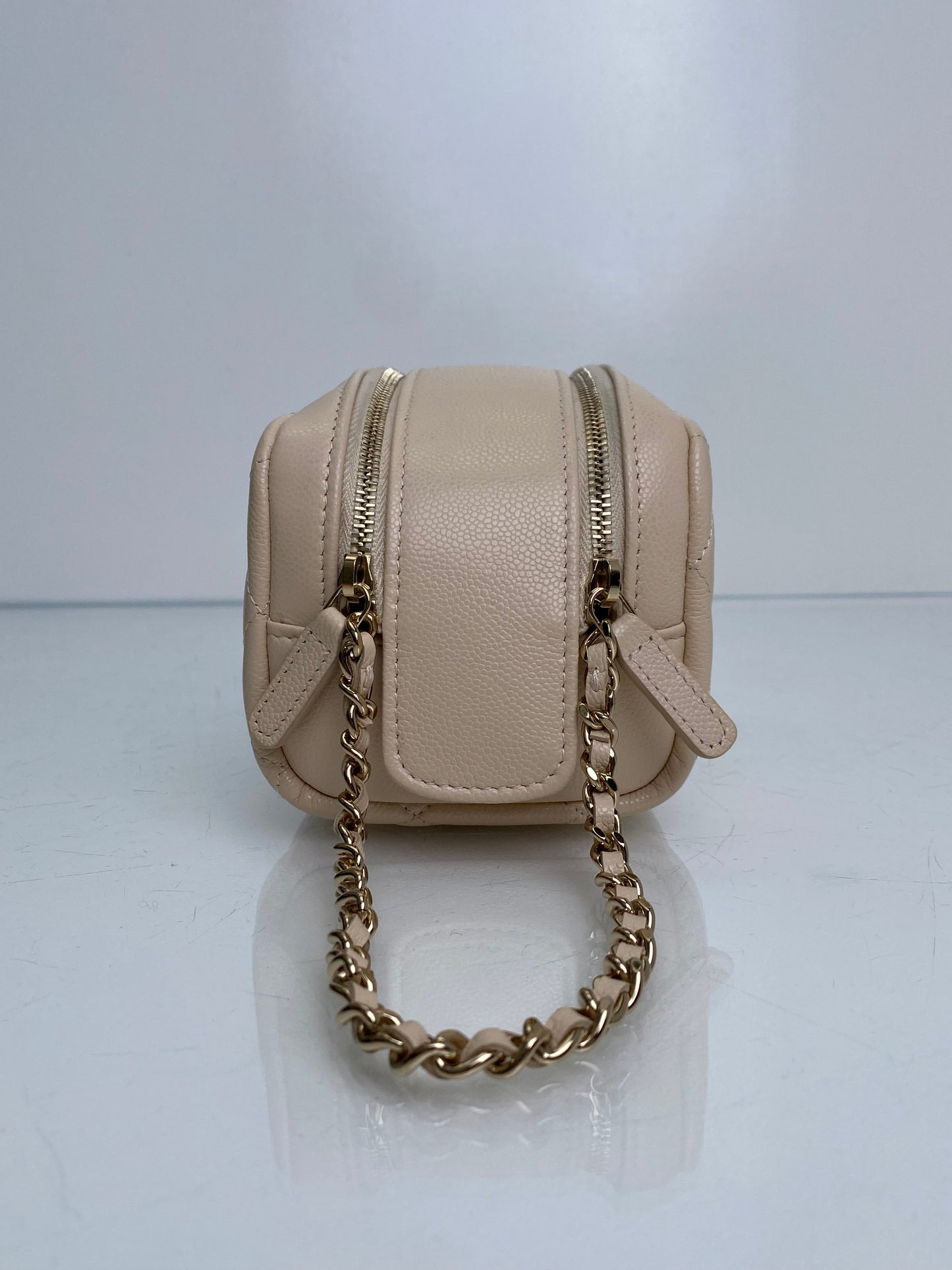 Chanel Beige CC Calfskin Quilted Cosmetic Pouch LGHW