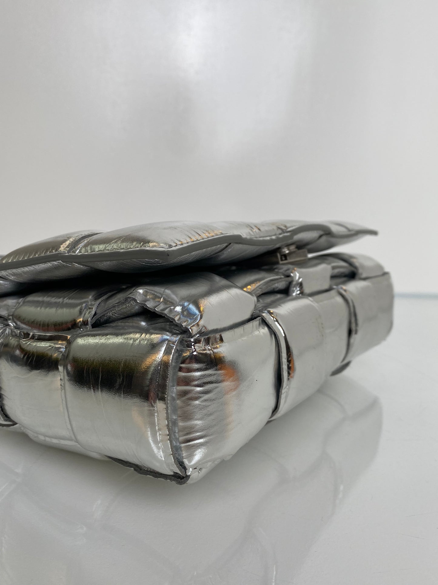 Bottega Veneta Silver Mirror Padded Cassette Bag SHW