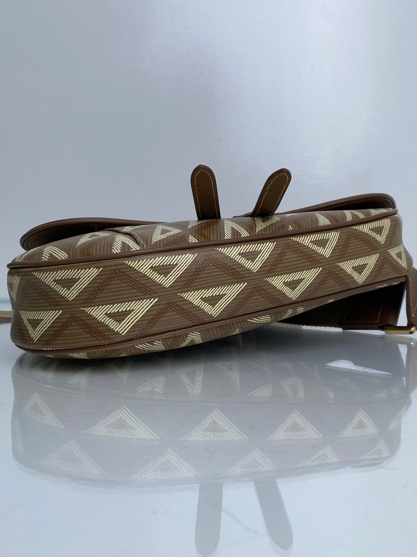 Christian Dior Diamond Logo Canvas Saddle Bag Taupe