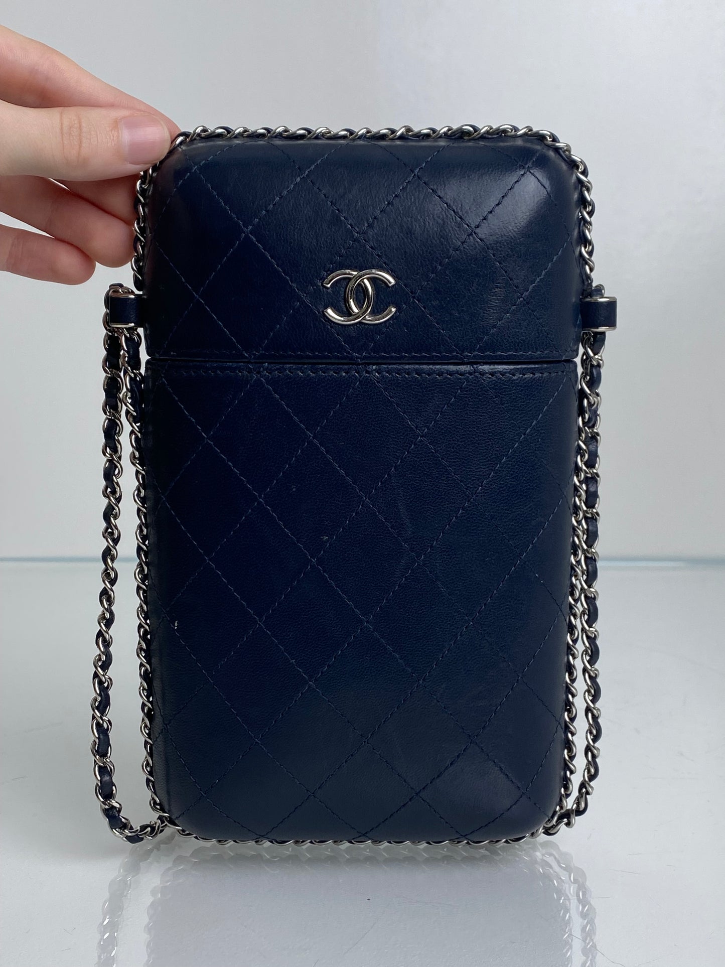 Chanel Navy Chain Around Phone Holder Bag SHW