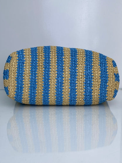 Prada Tan & Blue Striped Raffia Tote Bag SHW