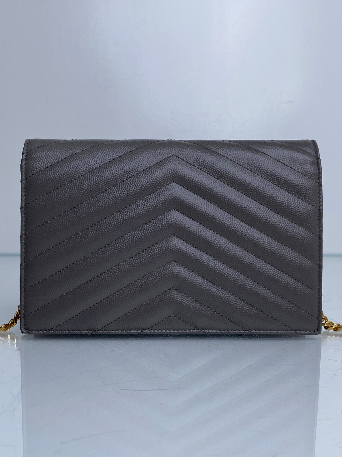 Saint Laurent Urban Grey Cassandre Chain Wallet Bag GHW