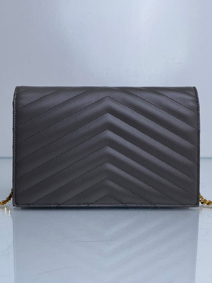 Saint Laurent Urban Grey Cassandre Chain Wallet Bag GHW