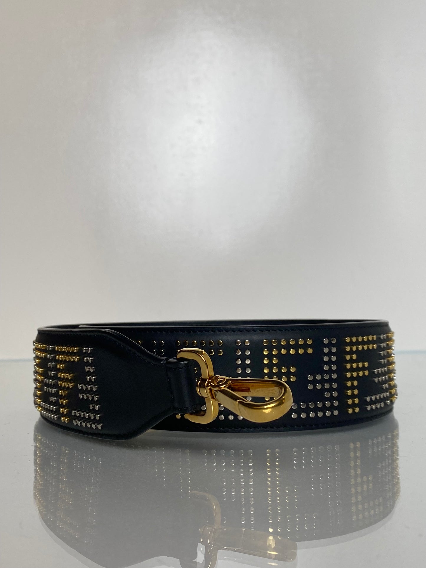 Fendi Black, Silver, & Gold Studded Zucca Bag Strap GHW