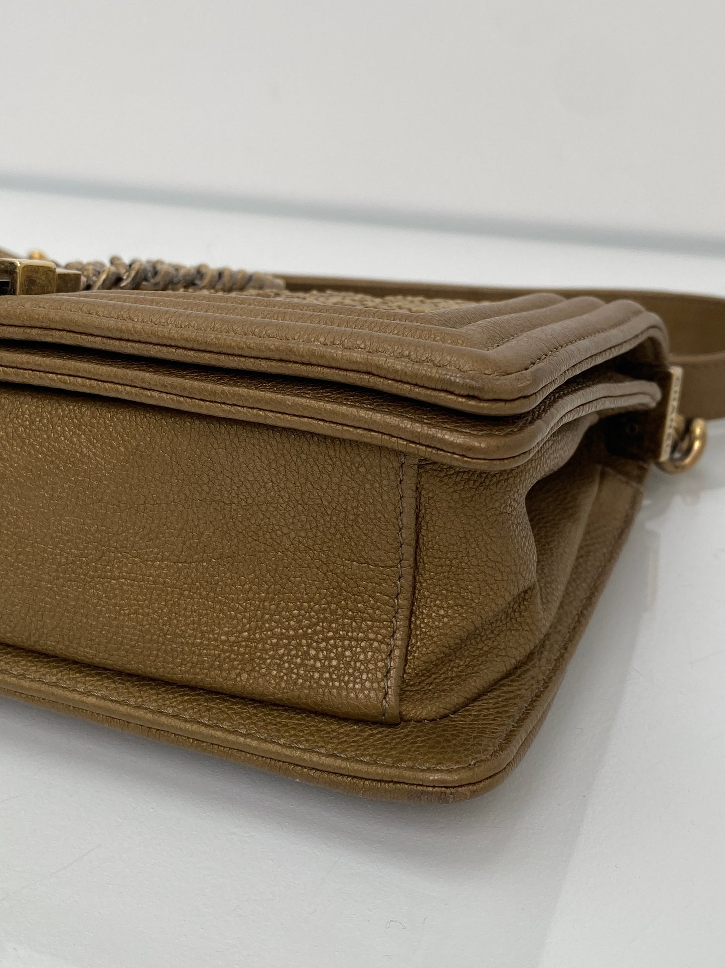 Chanel Gold Snakeskin Embossed Small Chain Boy Flap Bag GHW