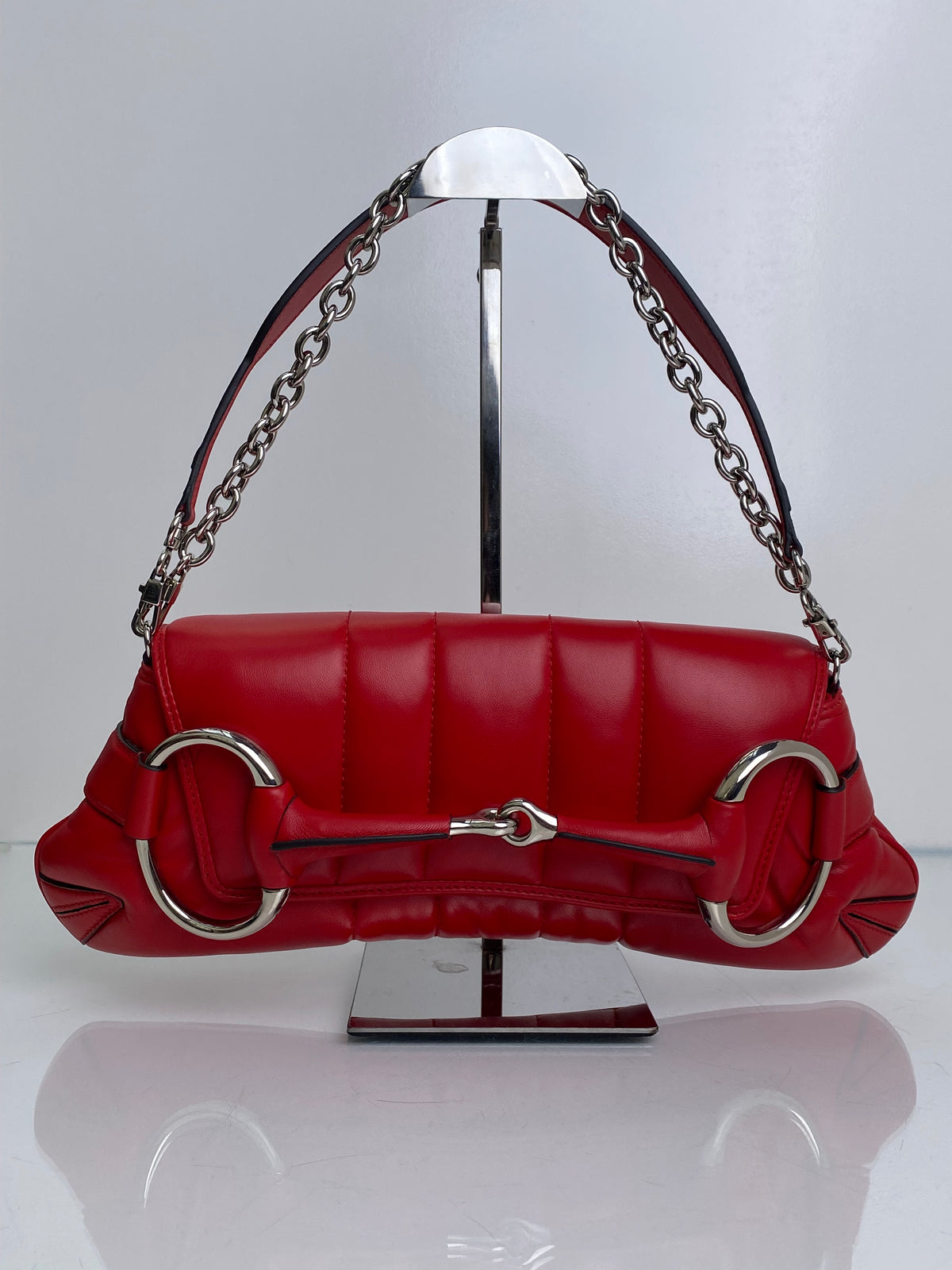Gucci Red Napa Vertical Horsebit Clutch Bag SHW