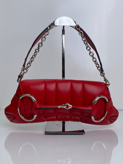 Gucci Red Napa Vertical Horsebit Clutch Bag SHW