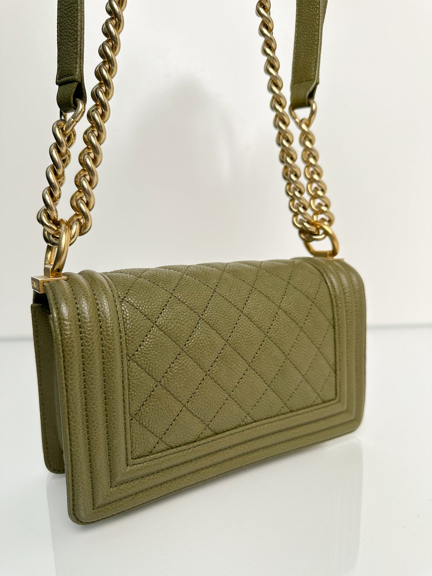 Chanel Boy Bag Small Army Green Caviar Leather Bag GHW