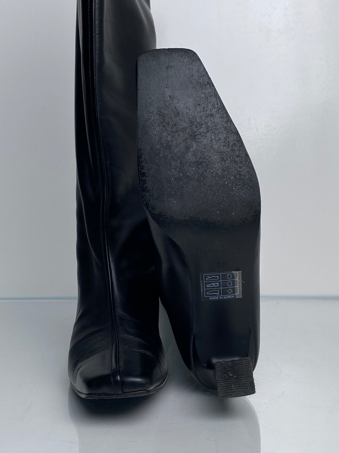 Reike Nen Black Tall Kitten Heel Boots, 38