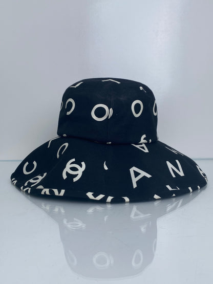 Chanel Wide Brim Black CC Logo Hat, 57