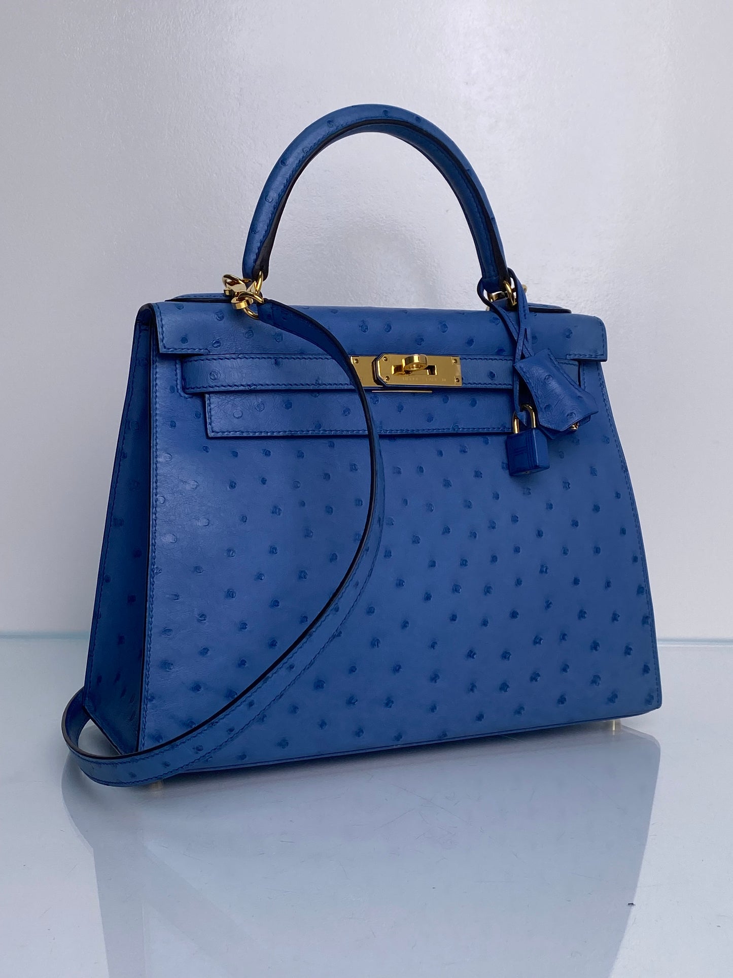 Hermes Kelly 28 Bleut Ostrich GHW #A