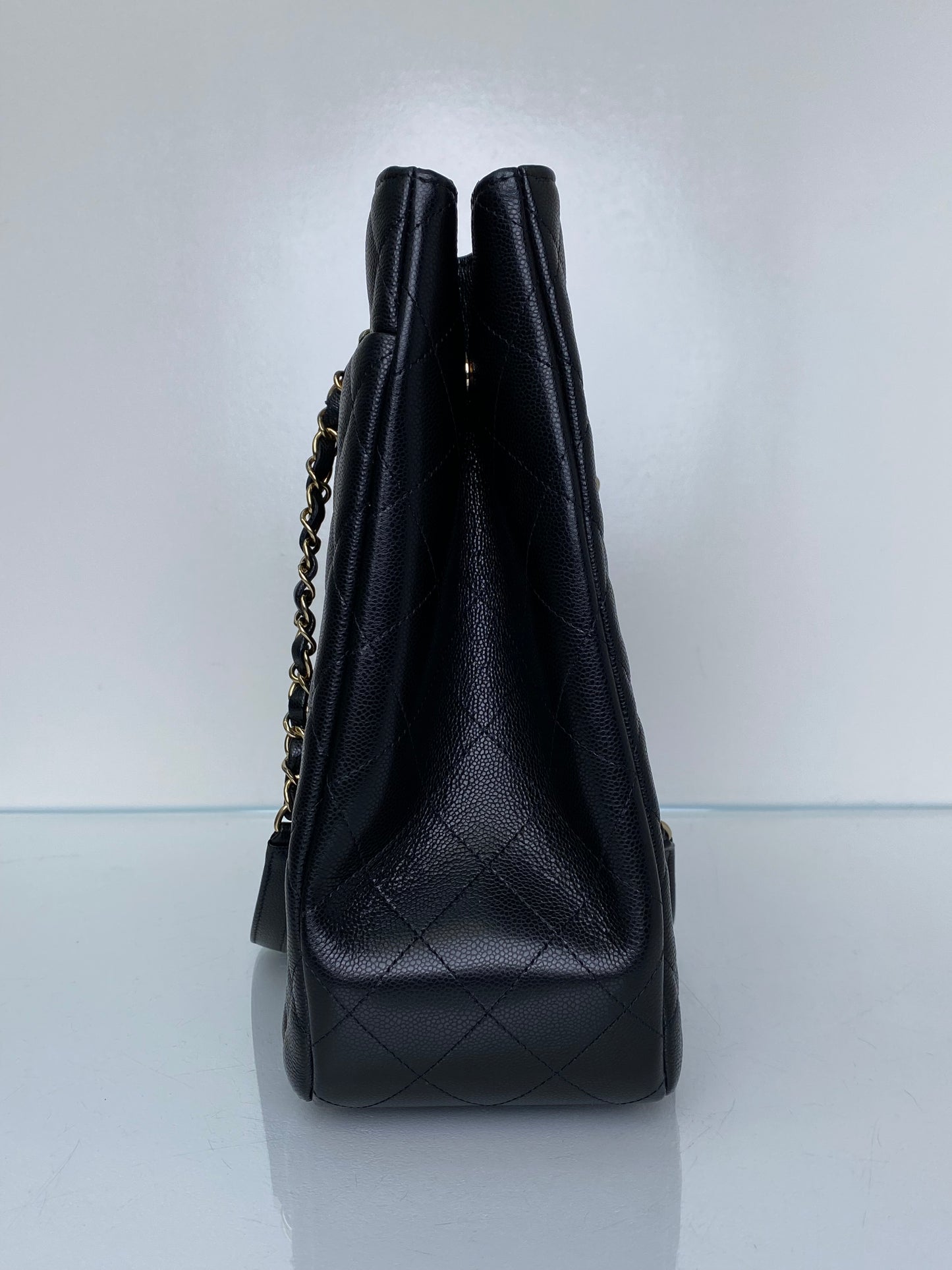 Chanel Black Quilted Caviar Classic CC Shopping Tote Bag GHW