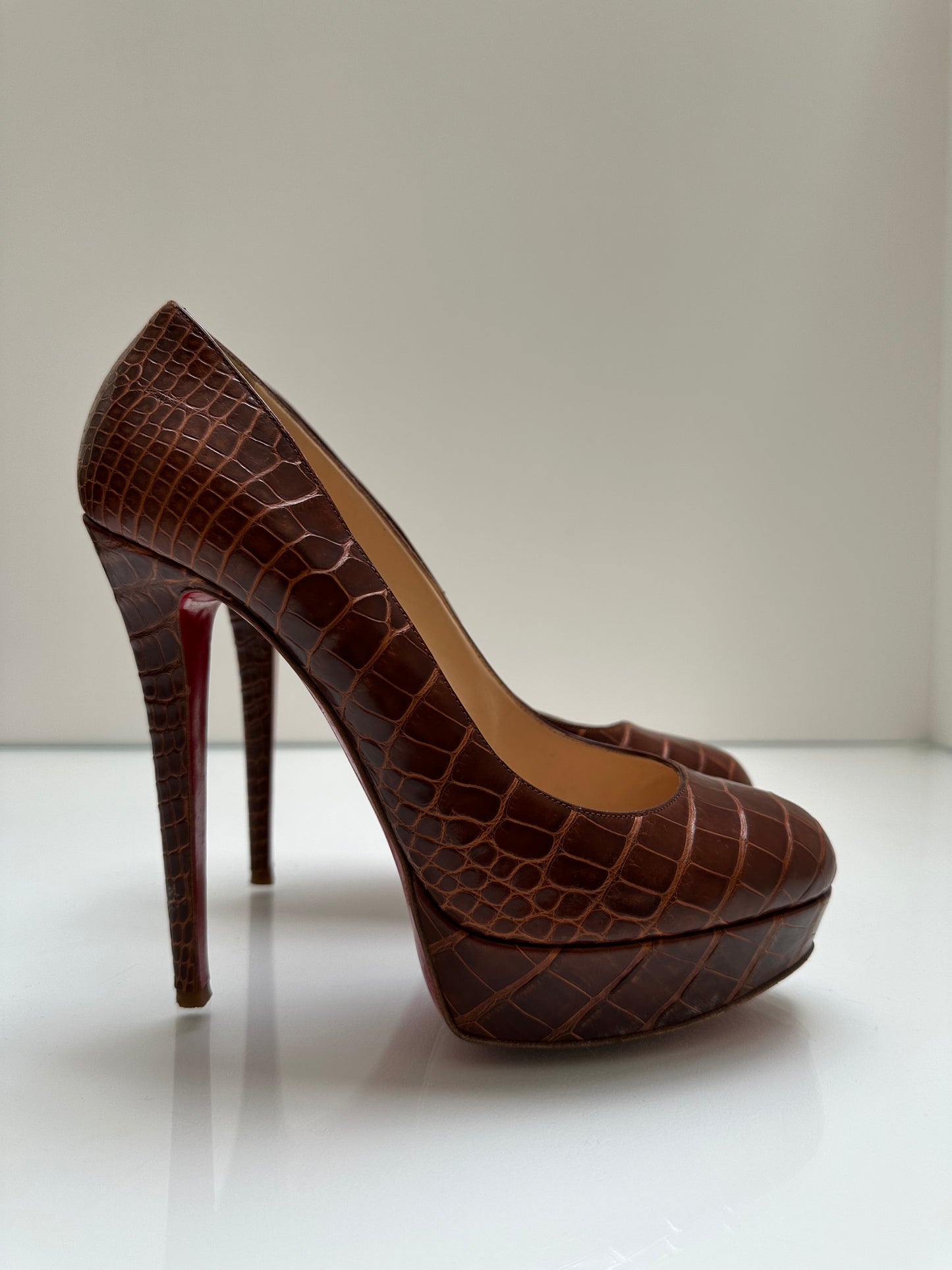 Christian Louboutin Brown Croc Embossed Heels, 39