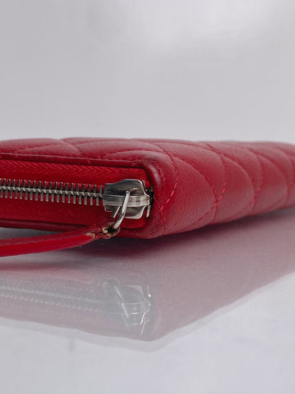 Chanel Red Quilted Caviar Zippy Wallet