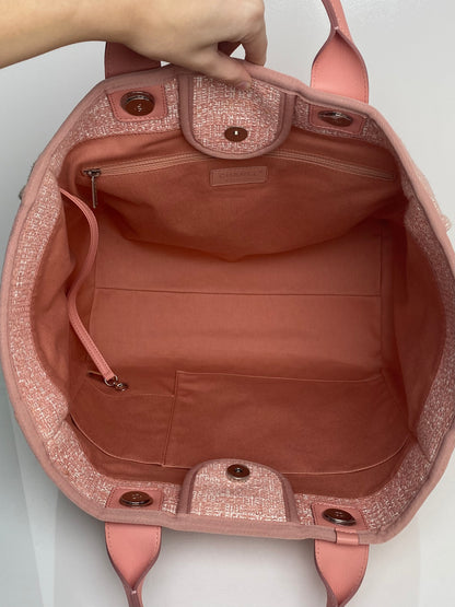 Chanel Pink Glitter Deauville Tweed Medium Tote Bag SHW
