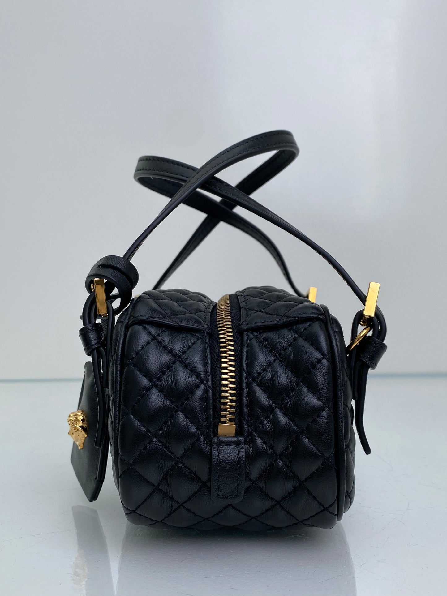 Versace Black Tag Bowling Crossbody Bag GHW