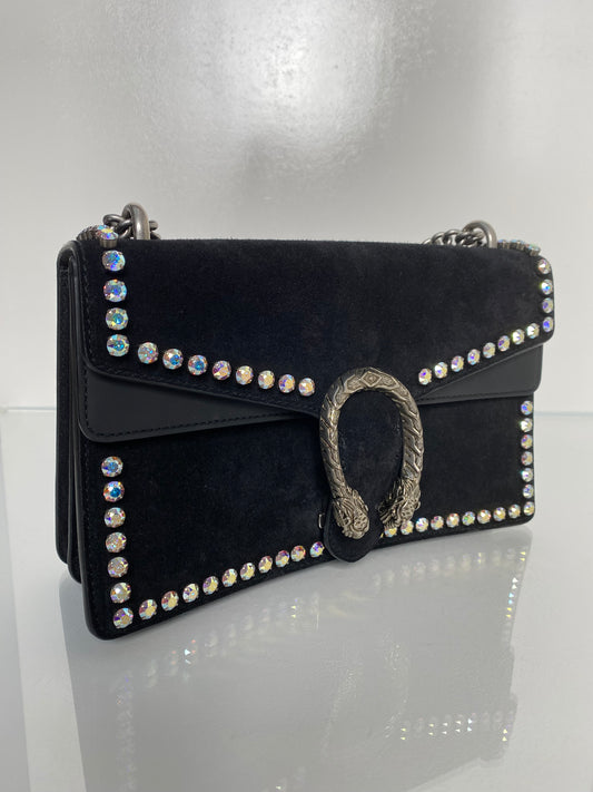 Gucci Dionysus Black Suede/Leather Crystal Shoulder Bag, SHW