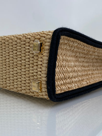 Fendi Tan & Black Raffia Sunshine Mini Shopper Tote Bag GHW