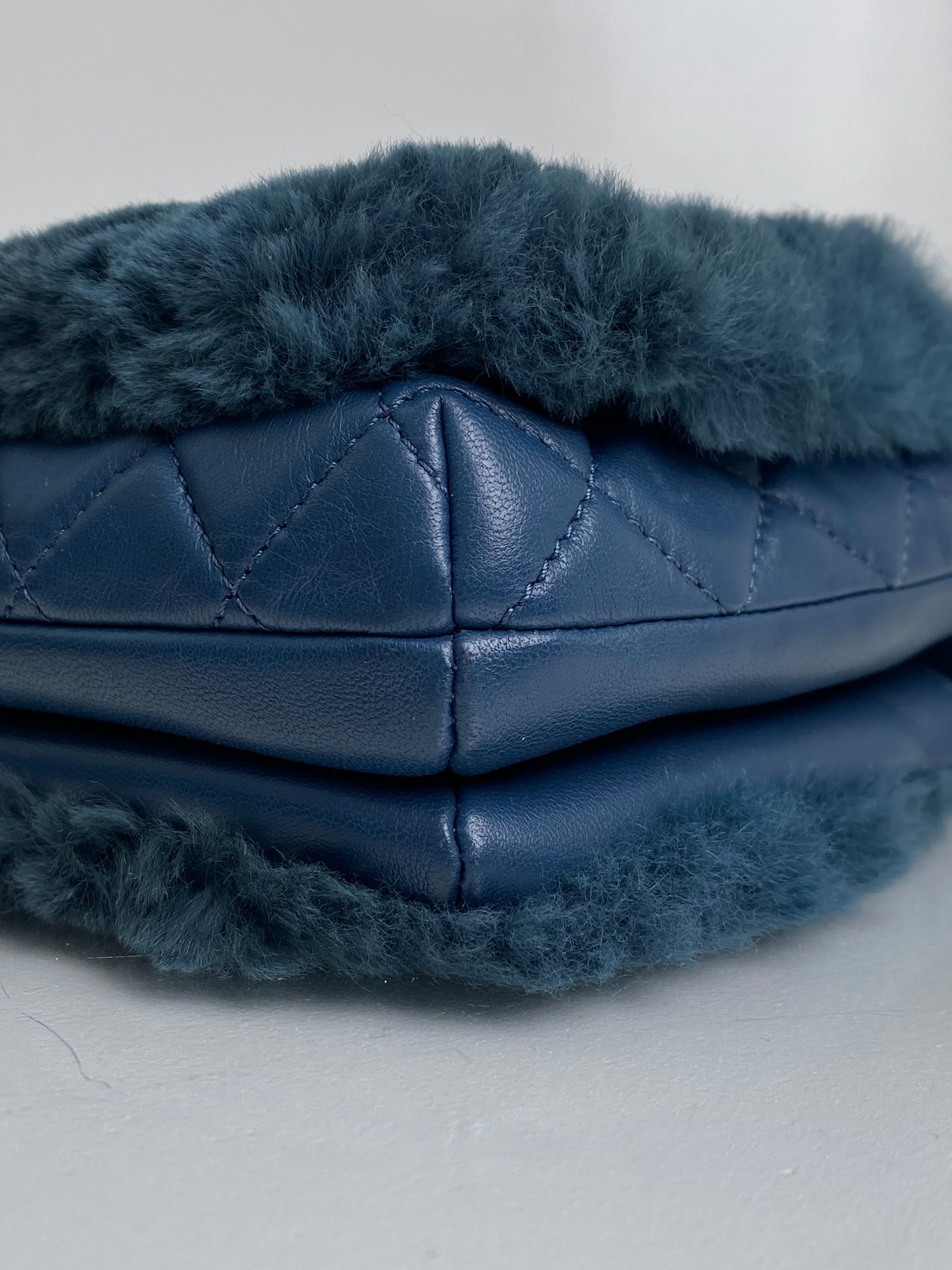 Chanel Cosmopolite Top Handle Fur Bag Dark Teal LGHW