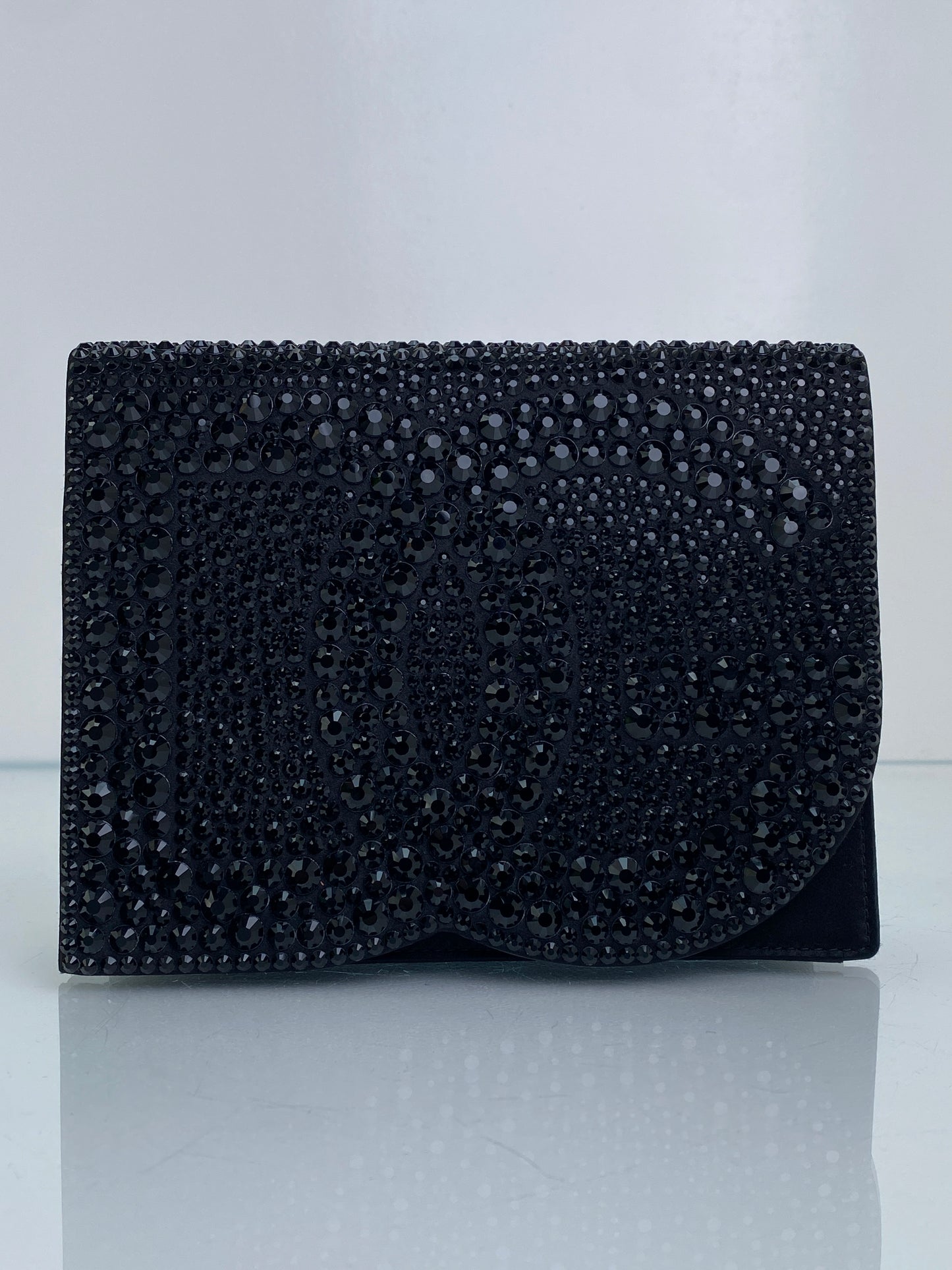 Dolce & Gabbana Black Crystal Logo Satin Clutch GHW